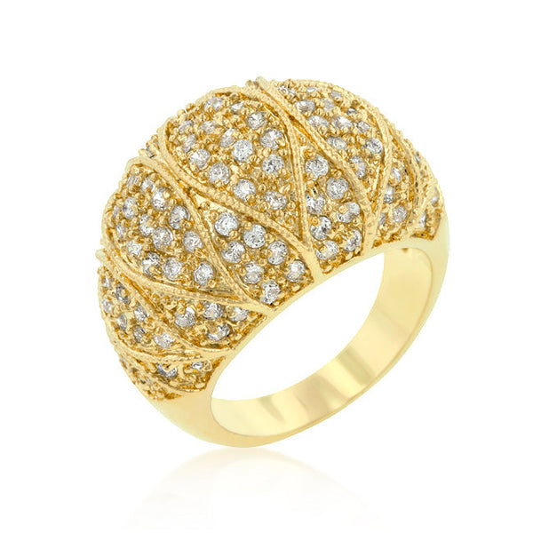 LOVCIA 18k Gold Plated Clear Cubic Zirconia Pave Cocktail Ring