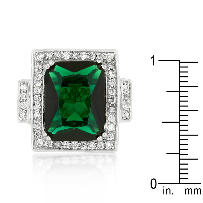 LOVCIA Elegant Emerald Cubic Zirconia Filigree Cocktail Ring