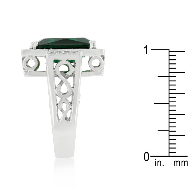 LOVCIA Elegant Emerald Cubic Zirconia Filigree Cocktail Ring