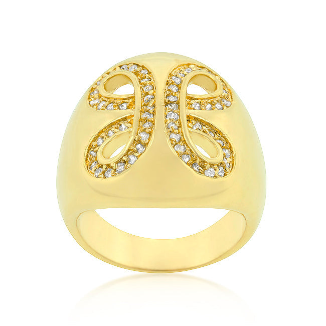 LOVCIA Elegant 18k Golden Ribbon Cocktail Ring