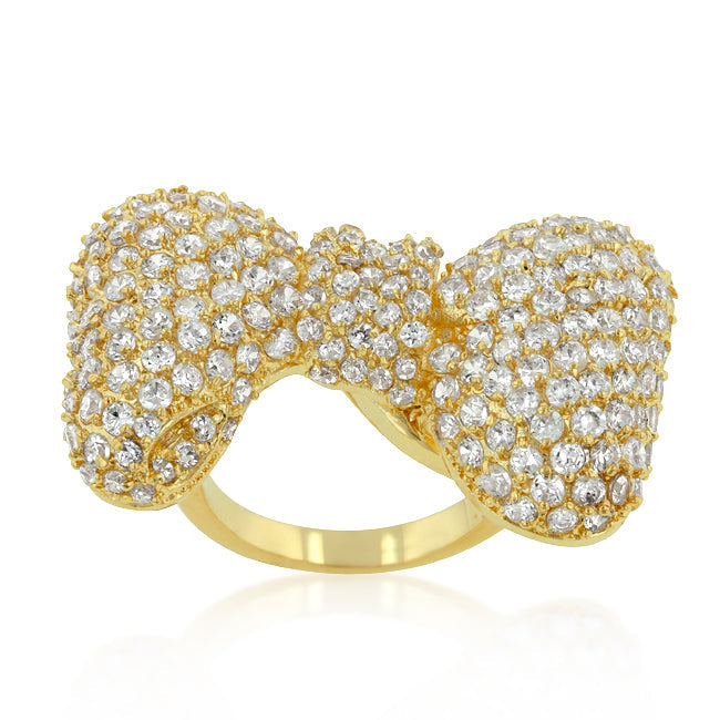 LOVCIA Golden Bow Tie Pave Cubic Zirconia Ring