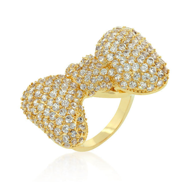 LOVCIA Golden Bow Tie Pave Cubic Zirconia Ring