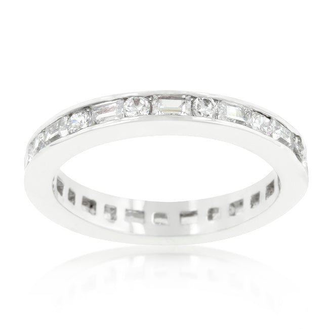 LOVCIA Elegant Alternating Baguette and Round Cut Zirconia Eternity Ring