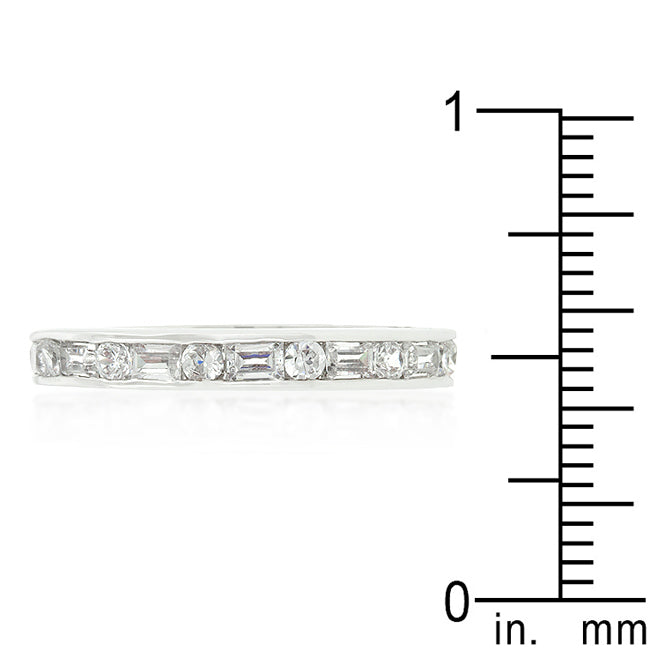 LOVCIA Elegant Alternating Baguette and Round Cut Zirconia Eternity Ring