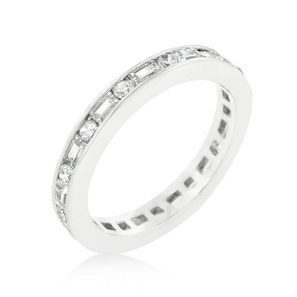 LOVCIA Elegant Alternating Baguette and Round Cut Zirconia Eternity Ring