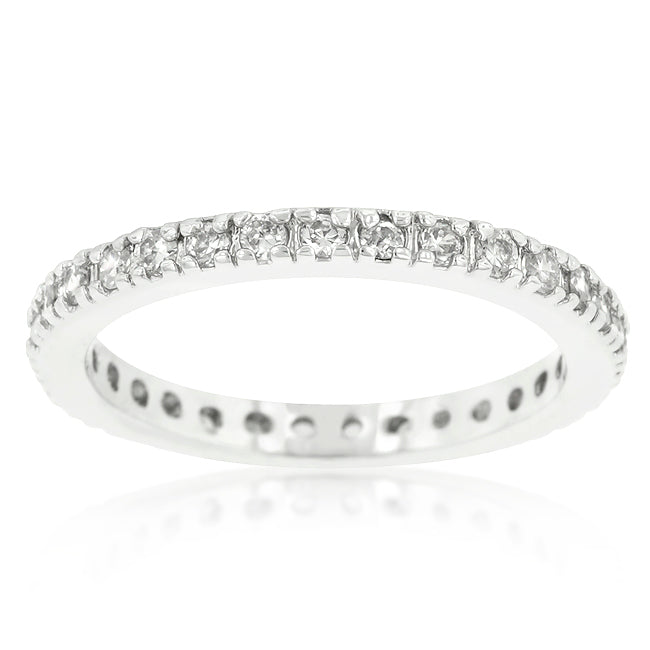 LOVCIA Elegant Cubic Zirconia Eternity Ring with Rhodium Finish