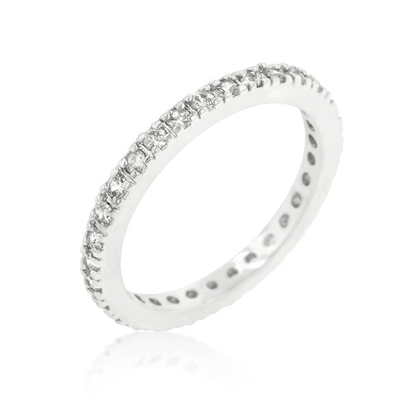 LOVCIA Elegant Cubic Zirconia Eternity Ring with Rhodium Finish