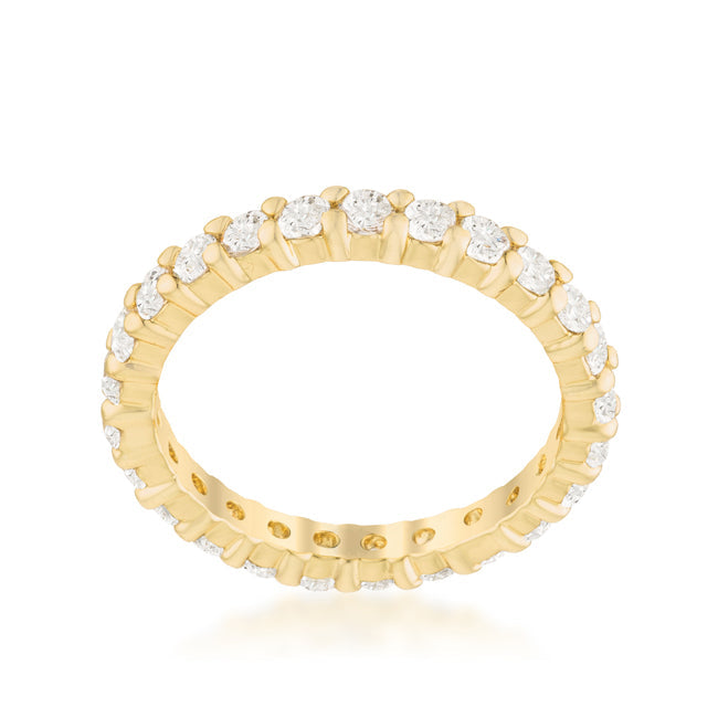 LOVCIA Gold-Plated Brass Eternity Ring with Clear Cubic Zirconia Stones