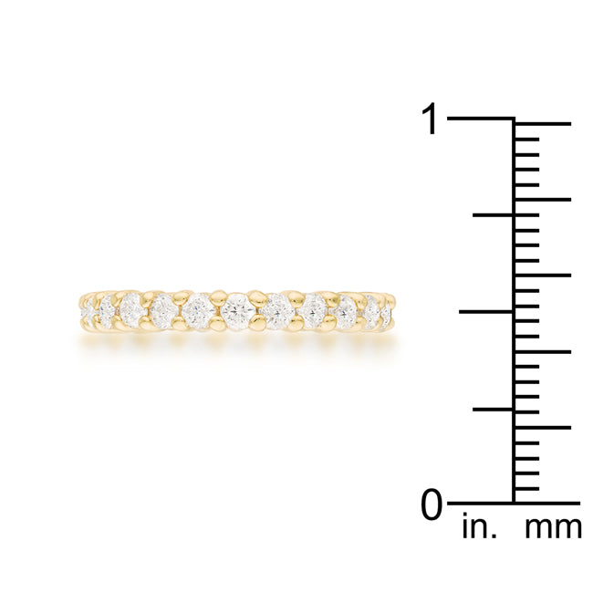 LOVCIA Gold-Plated Brass Eternity Ring with Clear Cubic Zirconia Stones