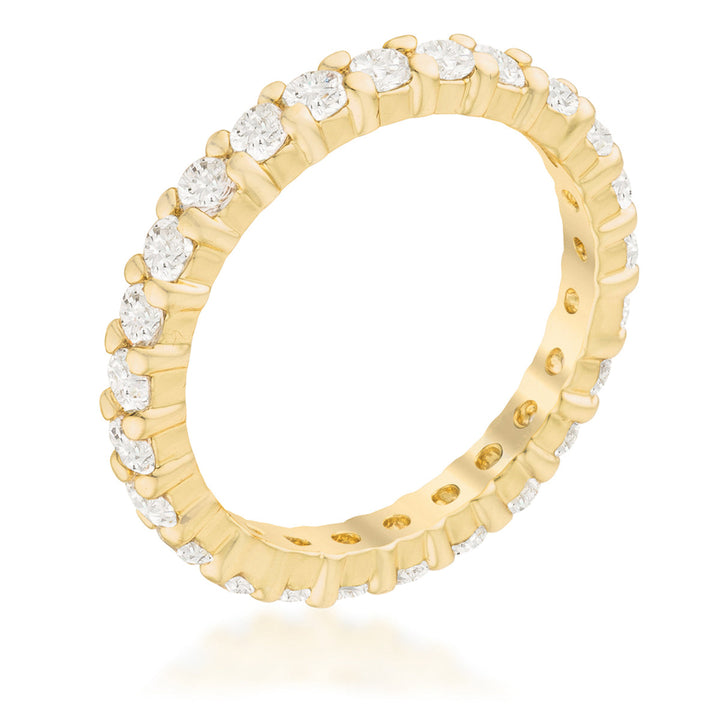 LOVCIA Gold-Plated Brass Eternity Ring with Clear Cubic Zirconia Stones