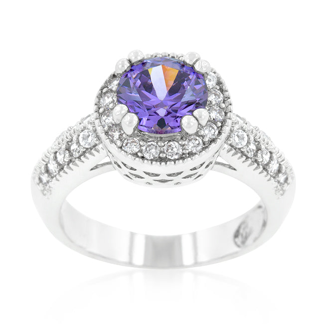 LOVCIA Regal Purple Halo Cubic Zirconia Engagement Ring