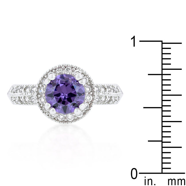 LOVCIA Regal Purple Halo Cubic Zirconia Engagement Ring