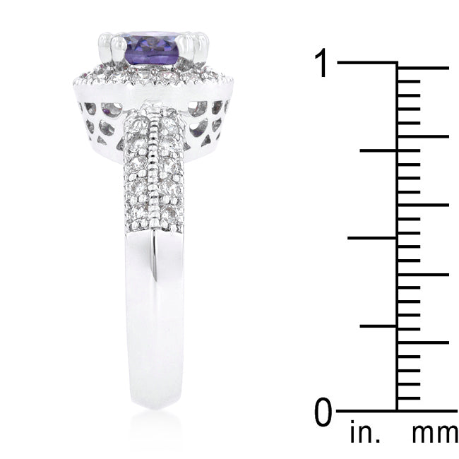 LOVCIA Regal Purple Halo Cubic Zirconia Engagement Ring