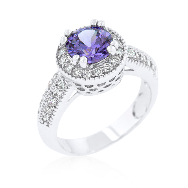 LOVCIA Regal Purple Halo Cubic Zirconia Engagement Ring