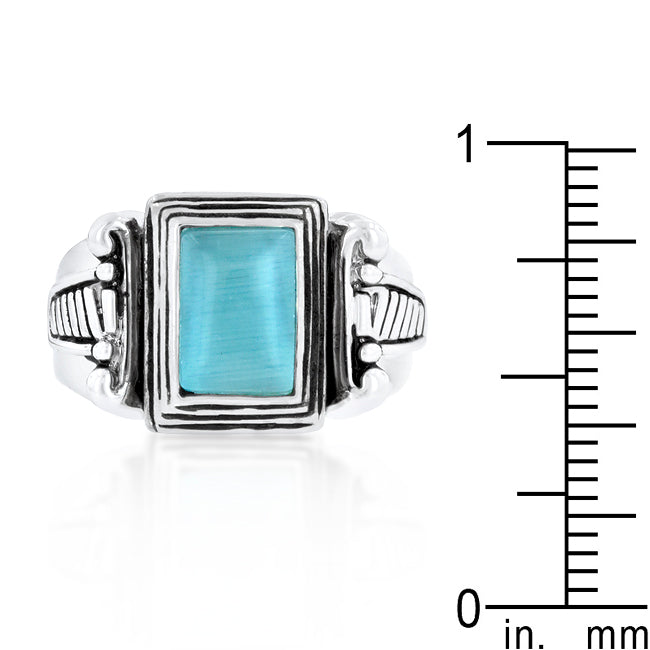 LOVCIA Elegant Blue Cats Eye Rhodium Vintage Ring