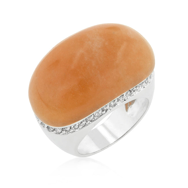 LOVCIA Elegant Rhodium-Plated Simulated Carnelian Cocktail Ring