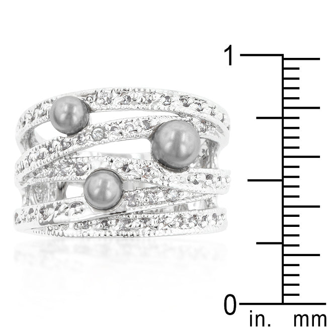 LOVCIA Elegant Gray Pearl Pave Cocktail Ring