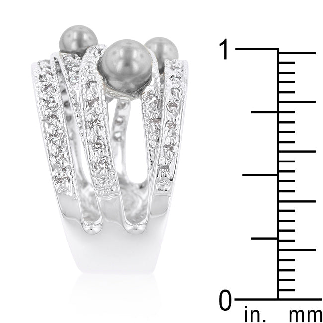 LOVCIA Elegant Gray Pearl Pave Cocktail Ring