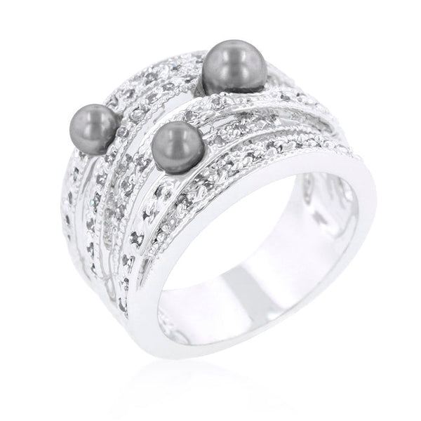 LOVCIA Elegant Gray Pearl Pave Cocktail Ring