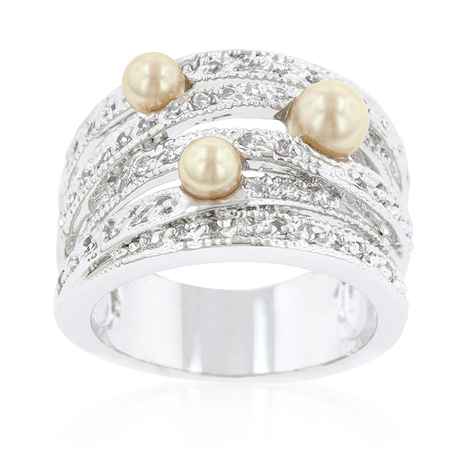 LOVCIA Elegant Luminous Pearl Pave Cocktail Ring