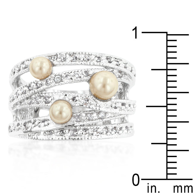 LOVCIA Elegant Luminous Pearl Pave Cocktail Ring