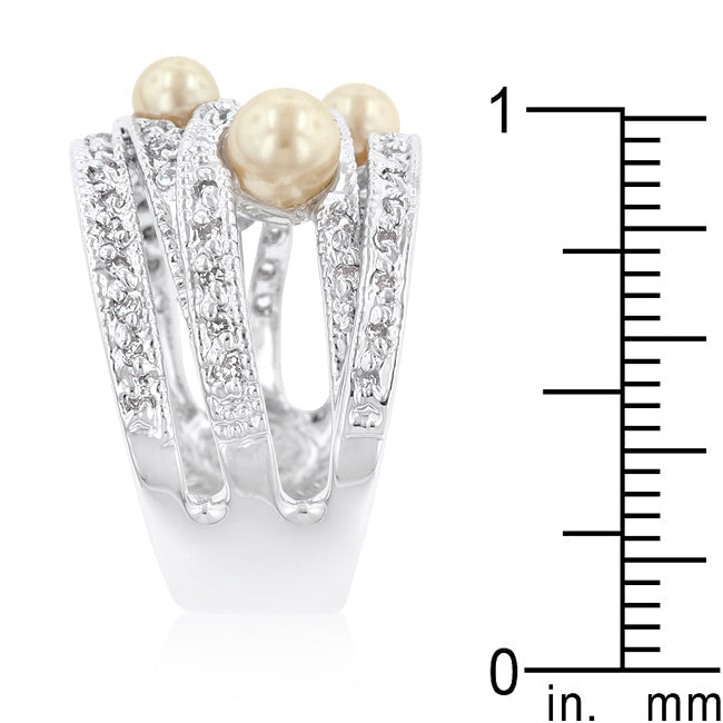 LOVCIA Elegant Luminous Pearl Pave Cocktail Ring