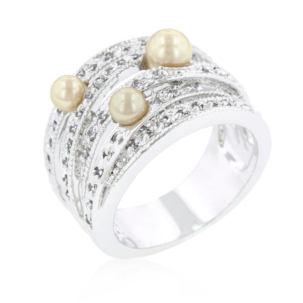 LOVCIA Elegant Luminous Pearl Pave Cocktail Ring