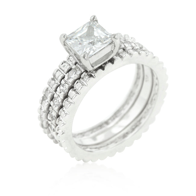 LOVCIA Elegant Bridal Triple Rhodium-Plated Ring Set