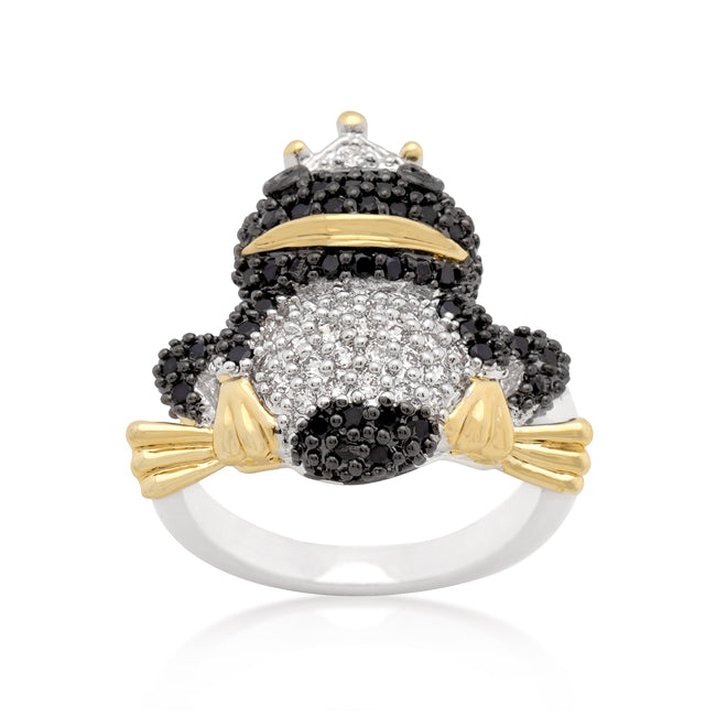 LOVCIA Enchanted Frog Prince Cubic Zirconia Ring with 18k Gold and Rhodium Finish