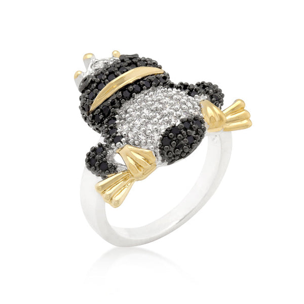 LOVCIA Enchanted Frog Prince Cubic Zirconia Ring with 18k Gold and Rhodium Finish