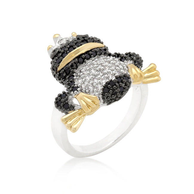 LOVCIA Enchanted Frog Prince Cubic Zirconia Ring with 18k Gold and Rhodium Finish