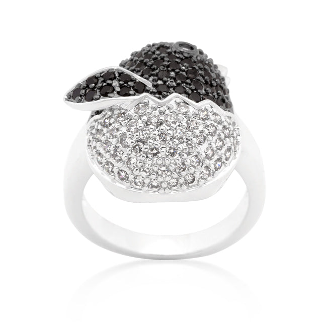 LOVCIA Elegant Baby Chick Ring with Black and White Cubic Zirconia