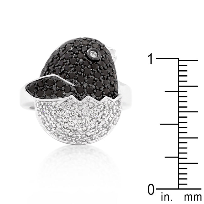 LOVCIA Elegant Baby Chick Ring with Black and White Cubic Zirconia