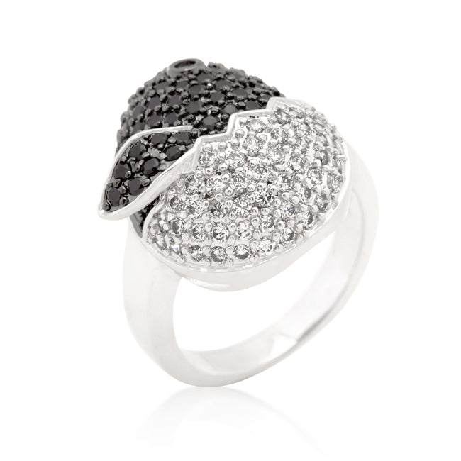 LOVCIA Elegant Baby Chick Ring with Black and White Cubic Zirconia