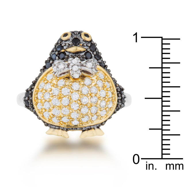 LOVCIA Elegant Jet Black Cubic Zirconia Penguin Statement Ring