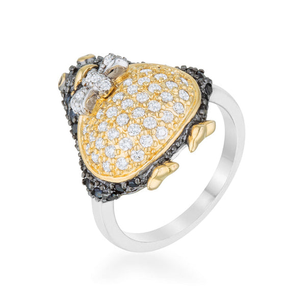 LOVCIA Elegant Jet Black Cubic Zirconia Penguin Statement Ring