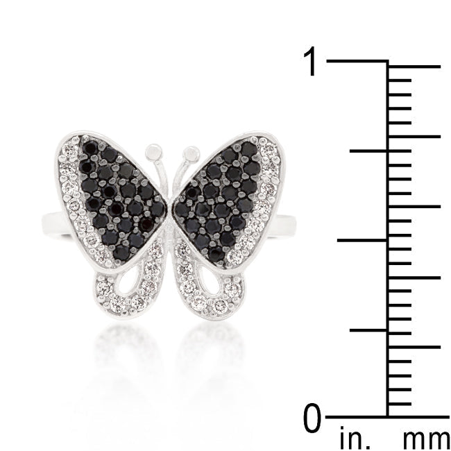 LOVCIA Elegant Black and White Butterfly CZ Ring with 18k Gold and Rhodium Finish