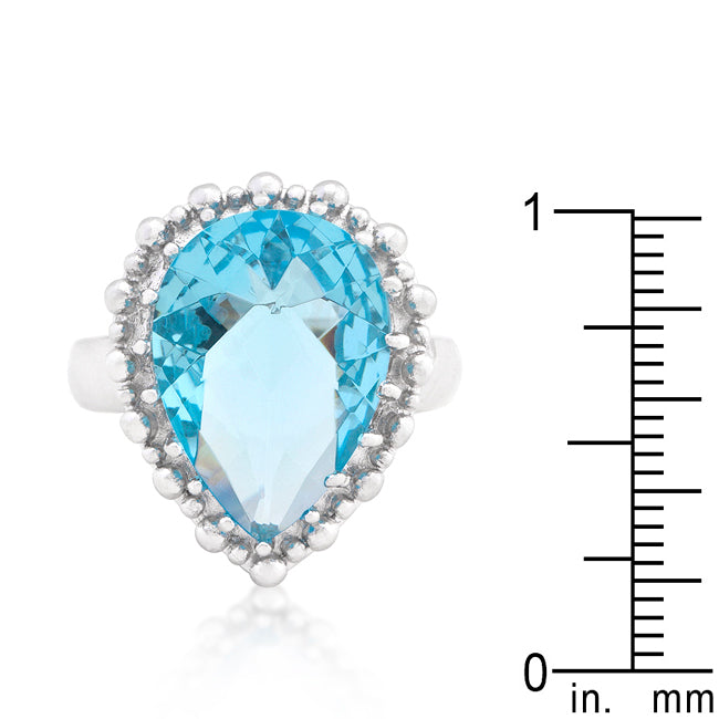 LOVCIA Serene Splendor Pear-Cut Blue Topaz Rhodium Cocktail Ring