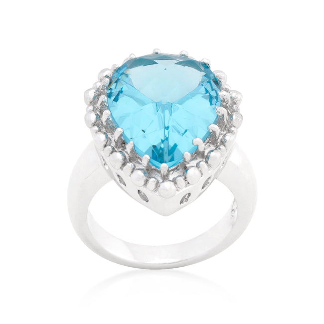 LOVCIA Serene Splendor Pear-Cut Blue Topaz Rhodium Cocktail Ring