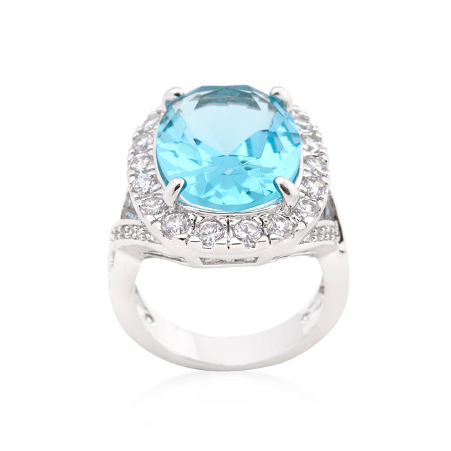 LOVCIA Gleaming Oval Blue Topaz and Cubic Zirconia Cocktail Ring