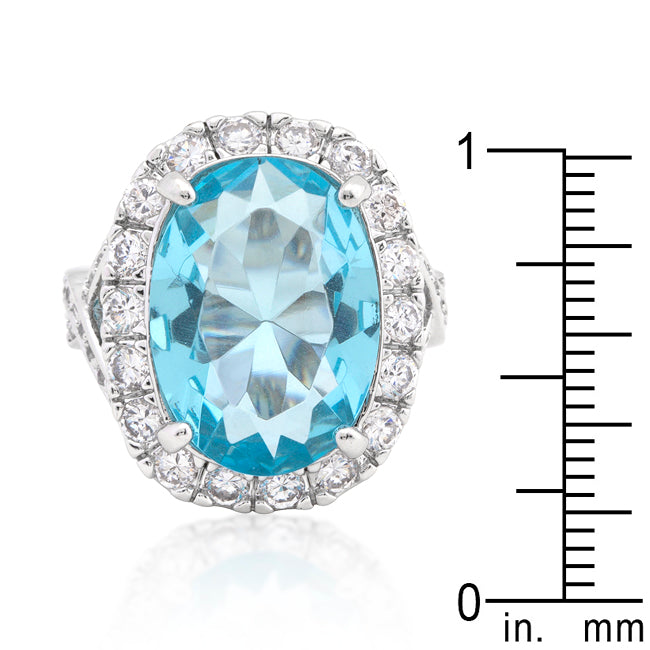 LOVCIA Gleaming Oval Blue Topaz and Cubic Zirconia Cocktail Ring