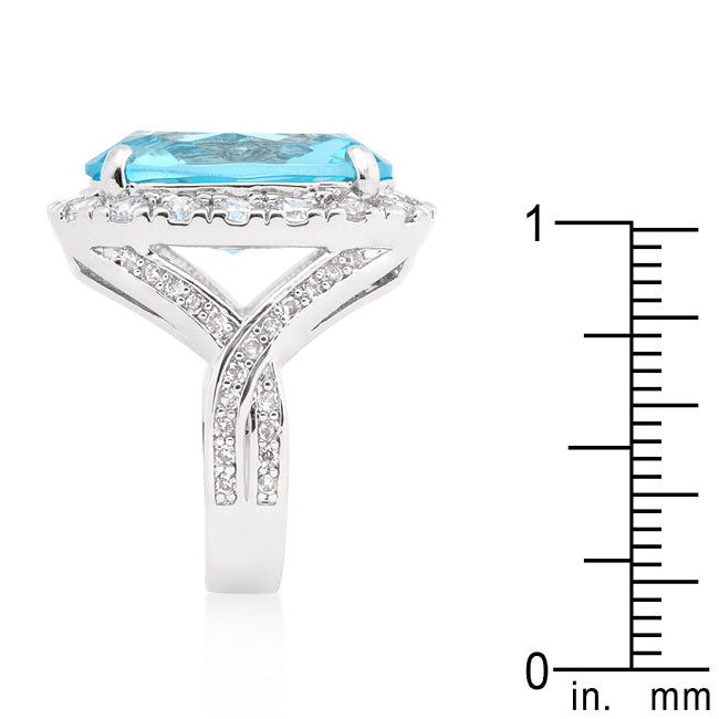 LOVCIA Gleaming Oval Blue Topaz and Cubic Zirconia Cocktail Ring