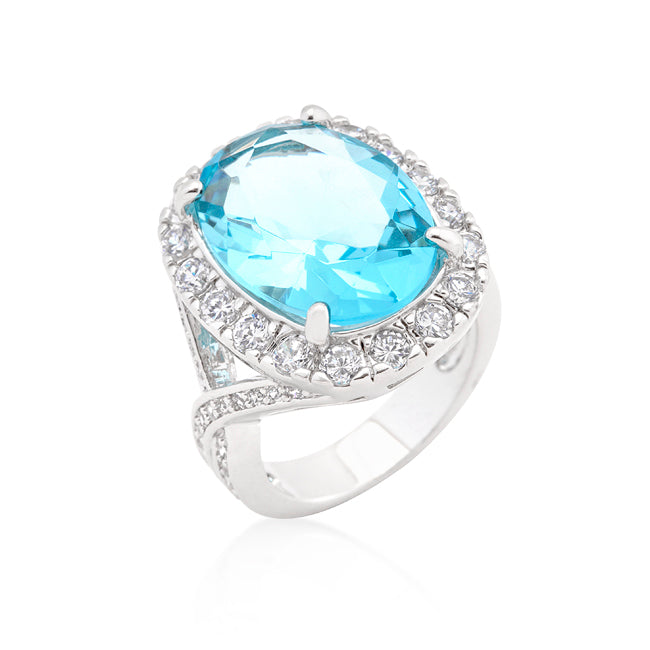 LOVCIA Gleaming Oval Blue Topaz and Cubic Zirconia Cocktail Ring