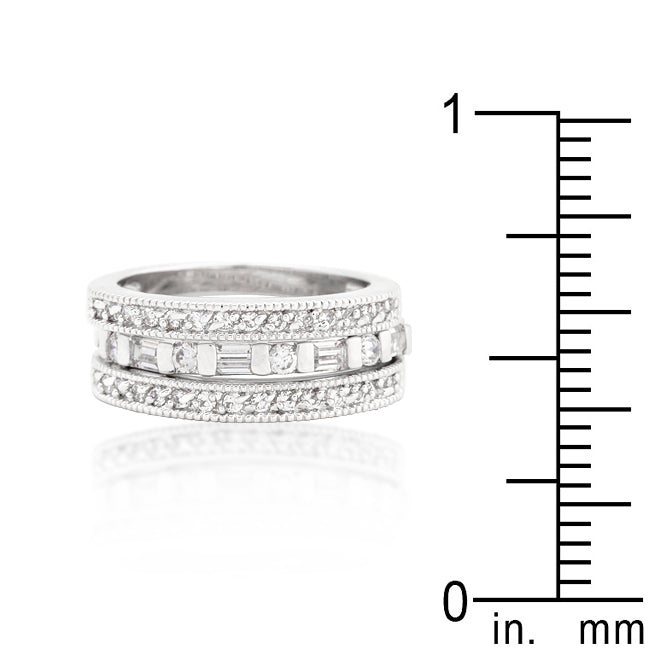 LOVCIA Elegant Rhodium-Plated Cubic Zirconia Eternity Band Set