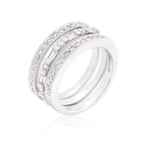 LOVCIA Elegant Rhodium-Plated Cubic Zirconia Eternity Band Set