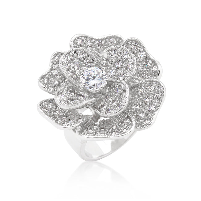 LOVCIA Sparkling Cubic Zirconia Flower Statement Ring