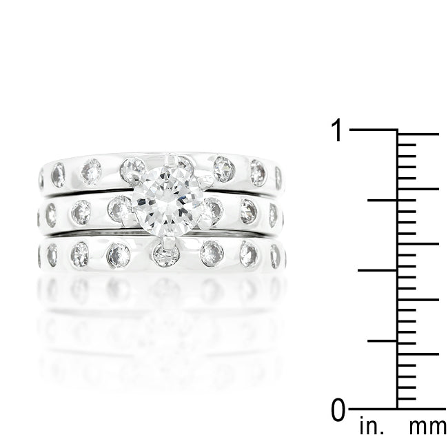 LOVCIA Elegant Bezel-Set Platinum Luster Engagement Ring Set