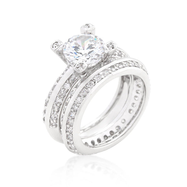 LOVCIA Elegant Round Cut Cubic Zirconia Engagement Ring Set