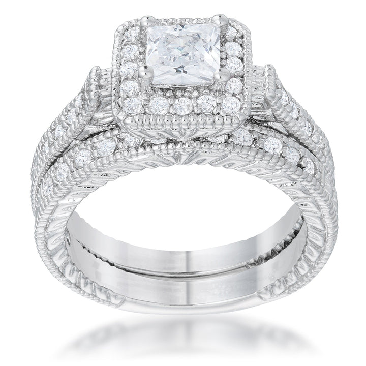 LOVCIA Art Deco Princess Cut Triple Bridal Ring Set