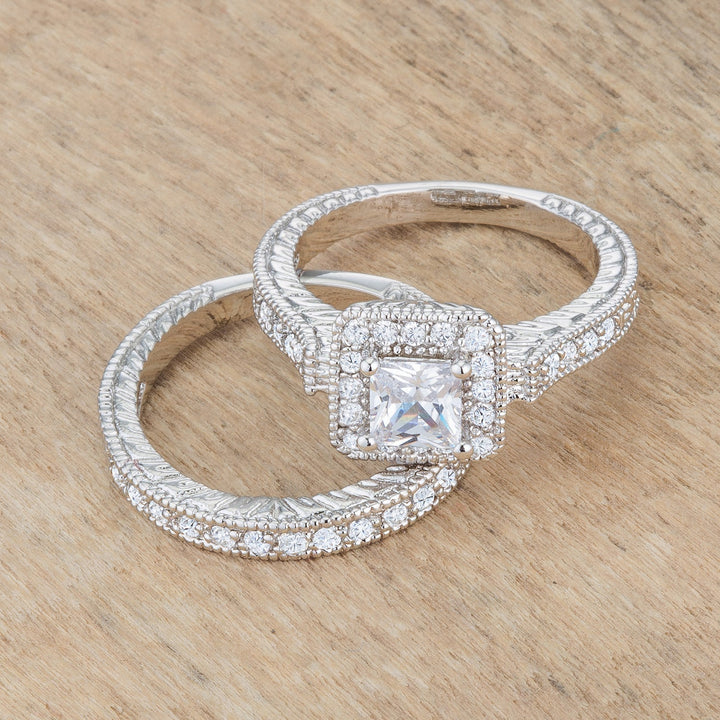 LOVCIA Art Deco Princess Cut Triple Bridal Ring Set